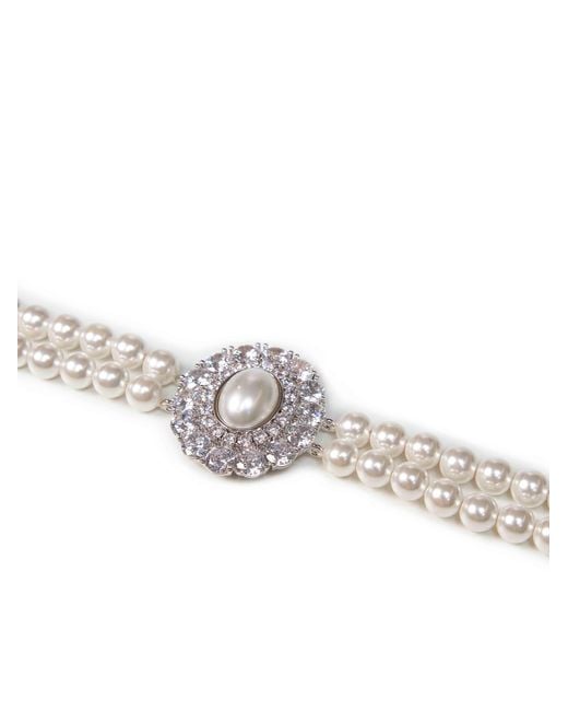 Self-Portrait White Pearl And Crystal Choker Necklace