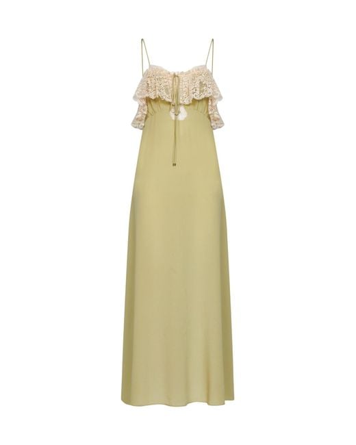 Chloé White Dusty Crêpe De Chine And Lace Long Lingerie Dress