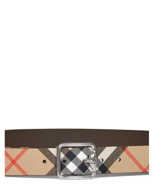 Burberry White Sand And Military Reversible B Buckle Check Belt for men