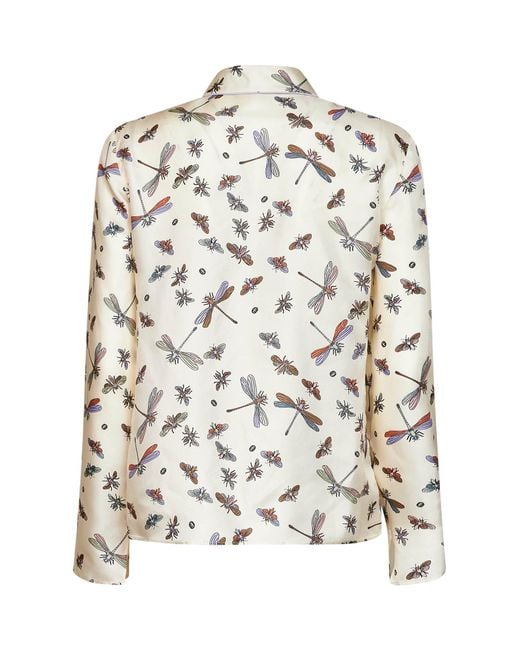 Gucci White Ivory Printed Silk Twill Shirt