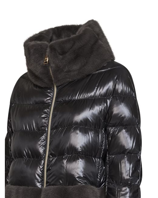 Herno Black Ultralight Nylon And Lady Alternative Fur Cape
