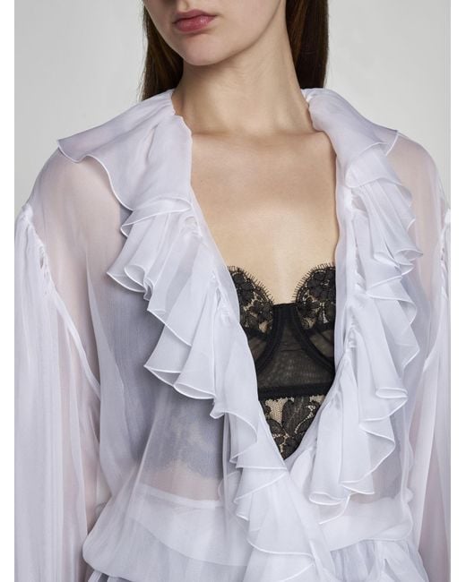 Dolce & Gabbana White Ruffled Silk Blouse