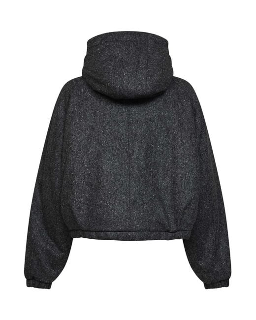 Brunello Cucinelli Black Donegal Hooded Down Jacket With Shiny Zipper Pull