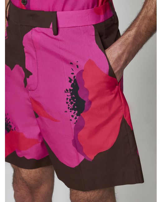 Valentino Pink Print Cotton Shorts for men
