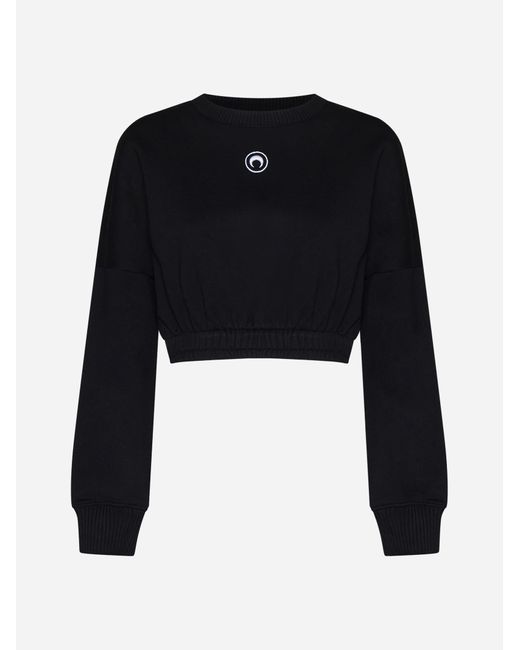 MARINE SERRE Black Logo Cotton Cropped Sweatshirt