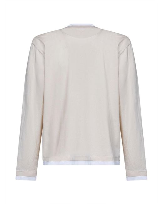 Prada Abbigliamento White Talc And Cotton Long-Sleeved T-Shirt for men