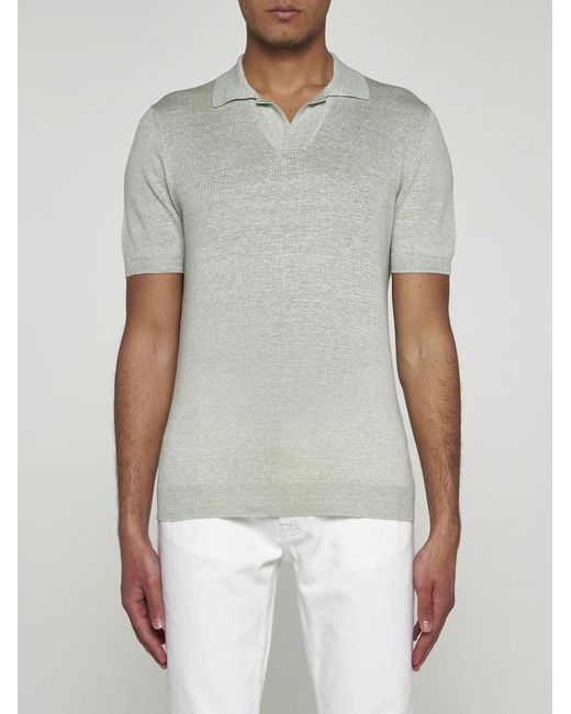 Tagliatore Green Linen And Cotton Polo Shirt for men