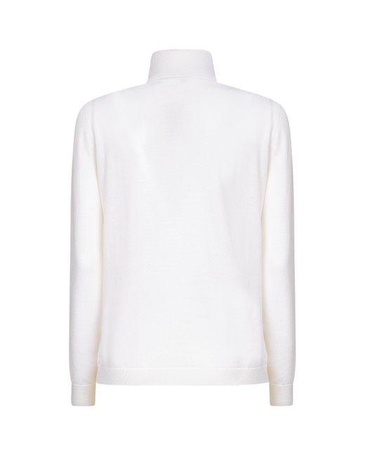 Blanca Vita White Lightweight Virgin Wool Knit Turtleneck Sweater