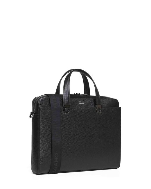 Ferragamo Black Gancini Briefcase for men