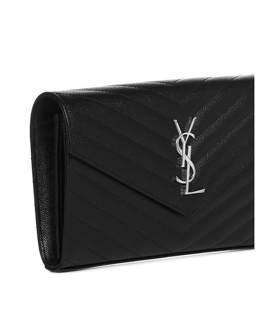 Saint Laurent Black Ysl Logo Quilted Leather Wallet On Chain Bag