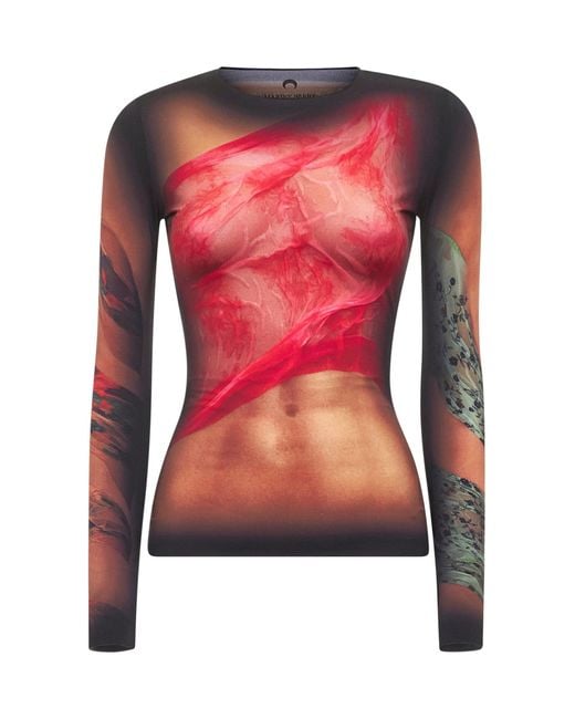MARINE SERRE Red Recycled Jersey Draped Statue Top