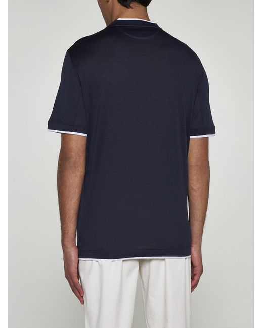 Brunello Cucinelli Blue Silk And Cotton T-shirt for men