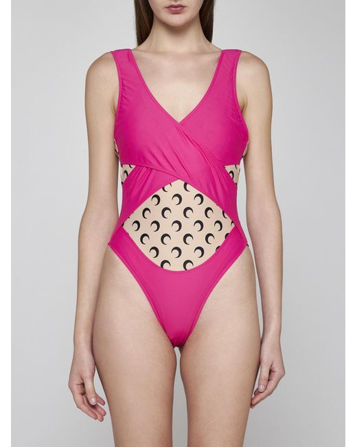 MARINE SERRE Pink Regenerated Jersey Swimsuit