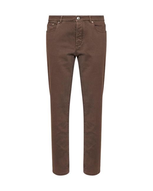 Brunello Cucinelli Brown Hazelnut Lightweight Garment-Dyed Comfort Denim Traditional Fit Jeans for men