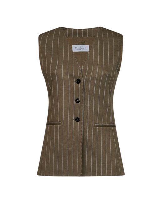 Max Mara Green Khaki Pinstriped Jersey Mxmriccio Vest