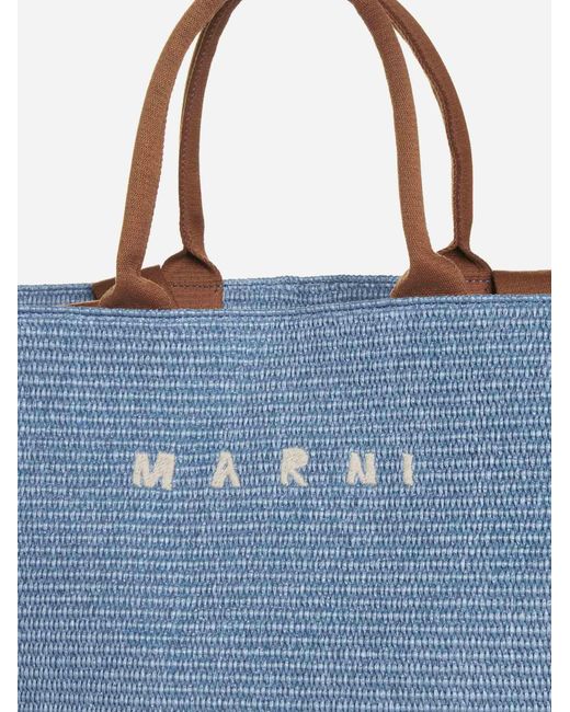 Marni Blue Basket Raffia Large Tote Bag