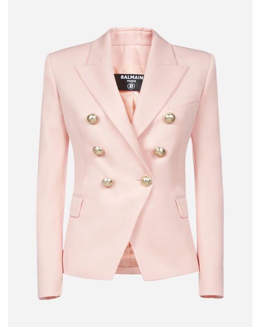 Balmain Pink Double-breasted Tweed Jacket