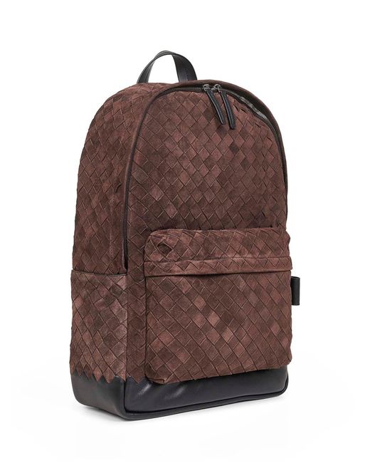 Bottega Veneta Brown Intrecciato Suede Backpack for men