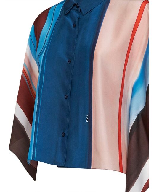 Fendi Blue Cropped Silk Shirt Venetian Stripes