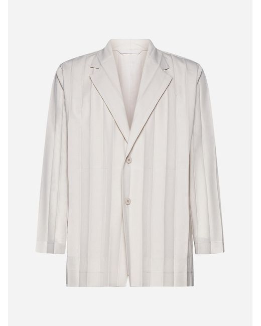 Homme Plissé Issey Miyake White Pleated Single-breasted Blazer for men