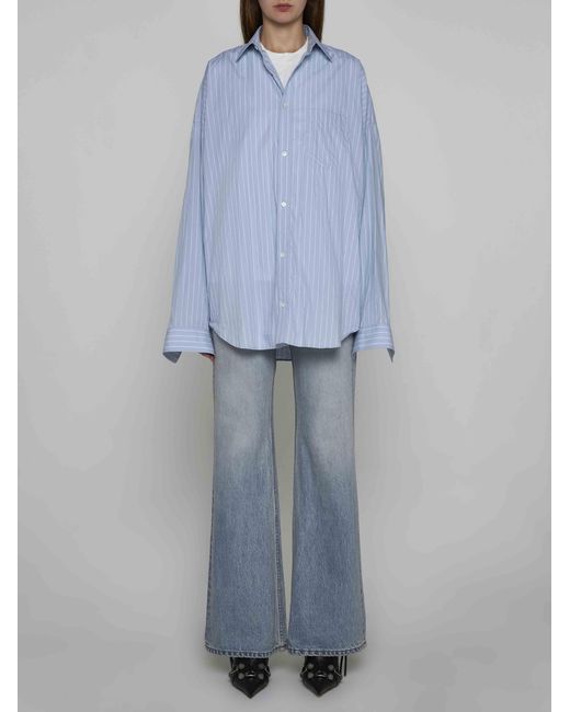 Balenciaga Blue Pinstriped Cotton Cocoon Shirt