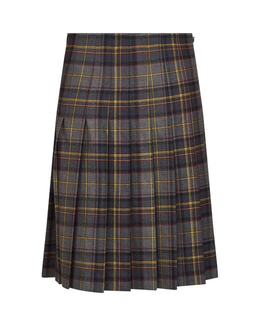 Etro Gray Stretch Wool Plaid Pleated Short Skirt