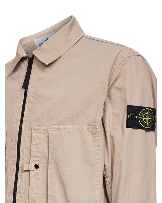 Stone Island Natural Desert Mercerized Organic Cotton Ripstop Overshirt for men