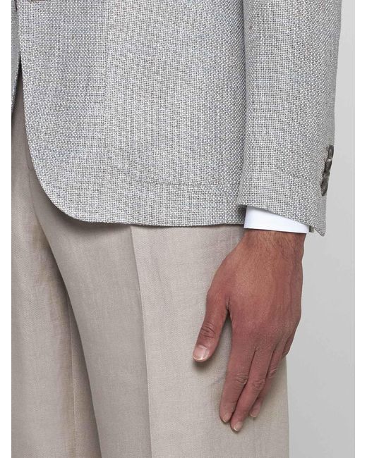 Tagliatore Gray Silk And Linen Blend Single-breasted Blazer for men