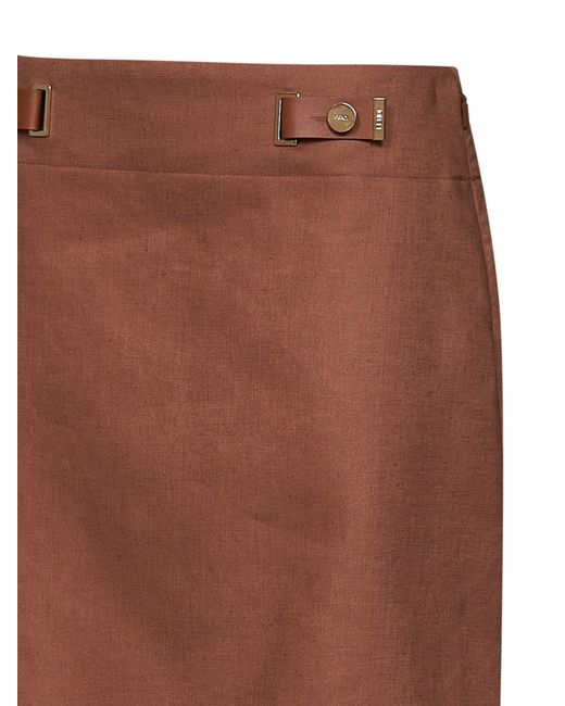 Fendi Brown Linen And Cotton Midi Skirt