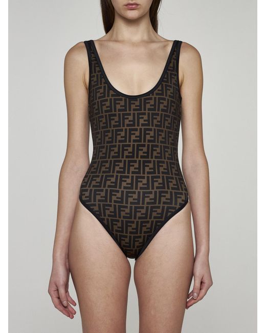 Fendi Black Ff-motif Swimsuit