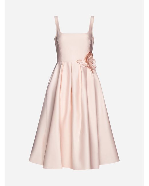 Marchesa Pink 3d Floral-detail Duchess Satin Midi Dress