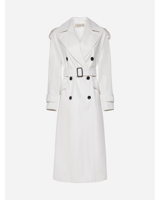 Blanca Vita Faux Leather Double-breasted Trench Coat in White | Lyst