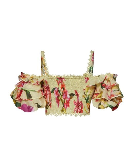 Charo Ruiz Yellow Cropped Top Bloom Cotton