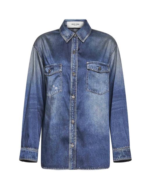 Golden Goose Deluxe Brand Blue Denim-Printed Oversized Shirt