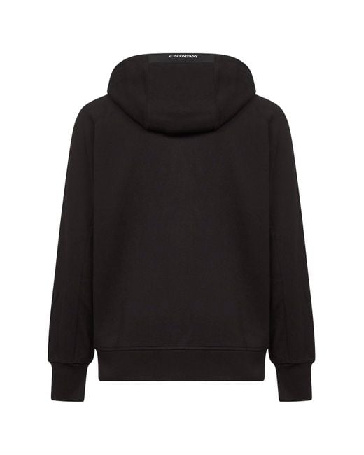 C P Company Black Diagonal Raised Fleece Zip-Up Hoodie for men