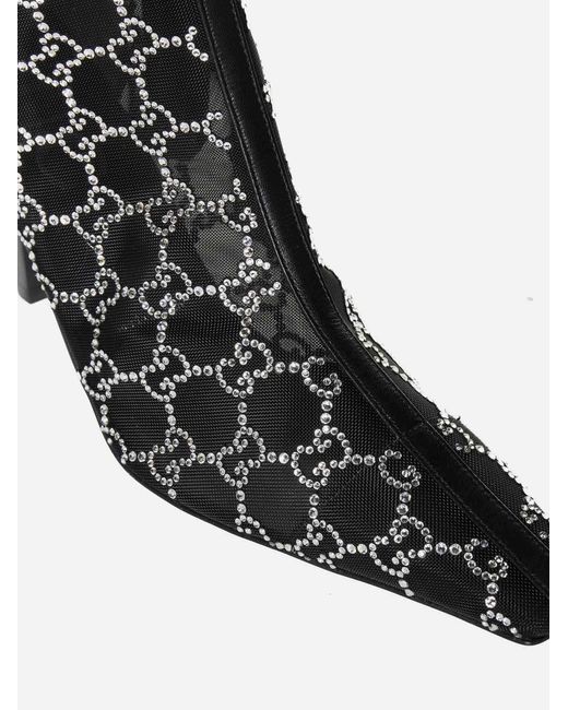 Gucci Black Tom Crystal-embellished Mesh Heeled Ankle Boots