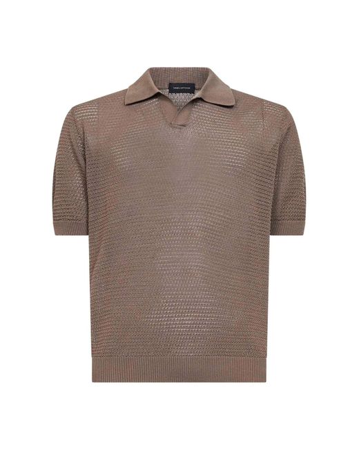 Tagliatore Gray Dove Cotton Pointelle Knit Polo Shirt for men
