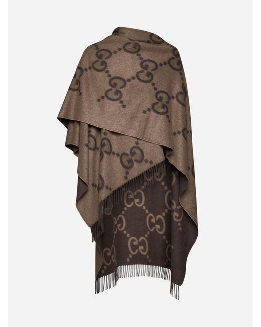 Gucci Brown GG Cashmere Reversible Poncho for men