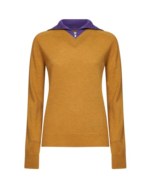 MM6 by Maison Margiela Orange Mustard Wool Blend Sweater With Contrasting Collar