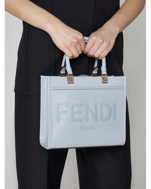 Fendi Blue Sunshine Leather Small Tote Bag