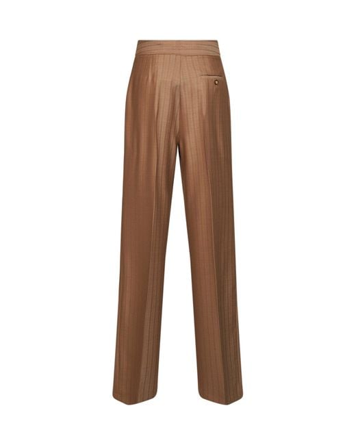 Etro Brown Camel Striped Wool Jacquard Double-Pleat Trousers
