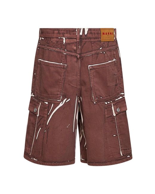 Marni Purple Screen-Printed Denim Cargo Bermuda Shorts for men