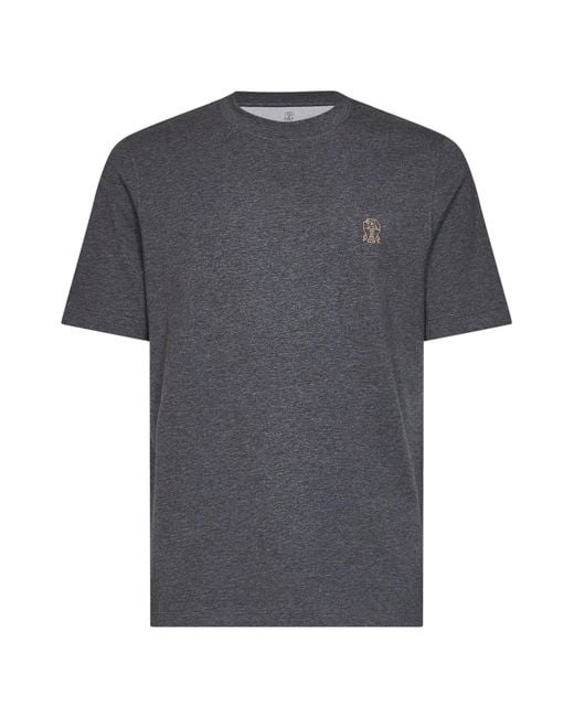 Brunello Cucinelli Gray Crewneck T-Shirt Lead Cotton for men