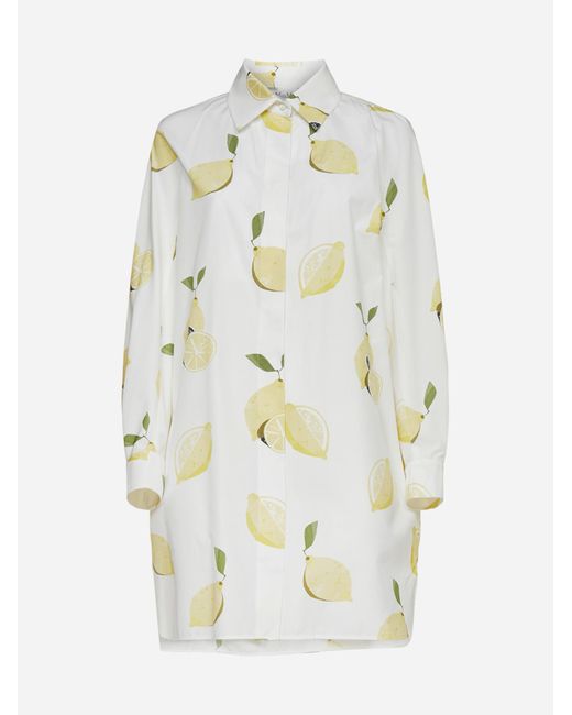Max Mara Osella Lemon Print Cotton Shirt Dress in White - Lyst