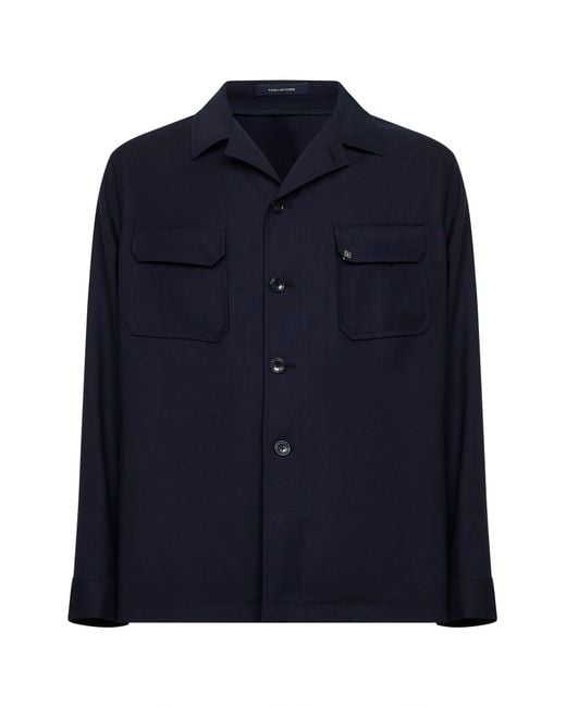 Tagliatore Blue Virgin Wool Shirt Jacket for men