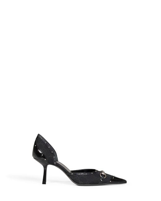 Gucci White Savoy Horsebit Canvas Gg Pumps