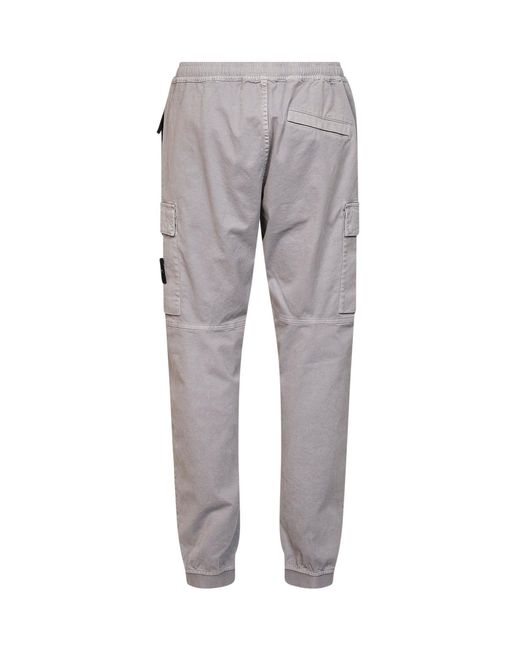 Stone Island Gray Organic Stretch Broken Twill Cargo Trousers for men