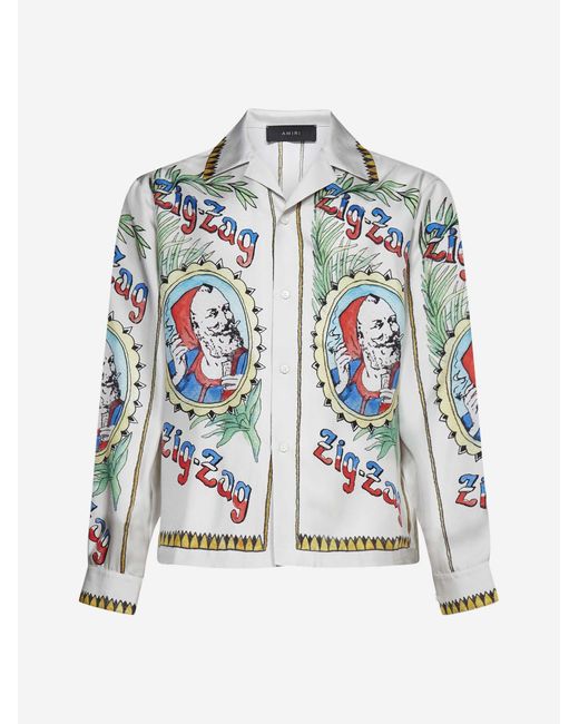 Amiri Multicolor Zig-zag Print Silk Shirt