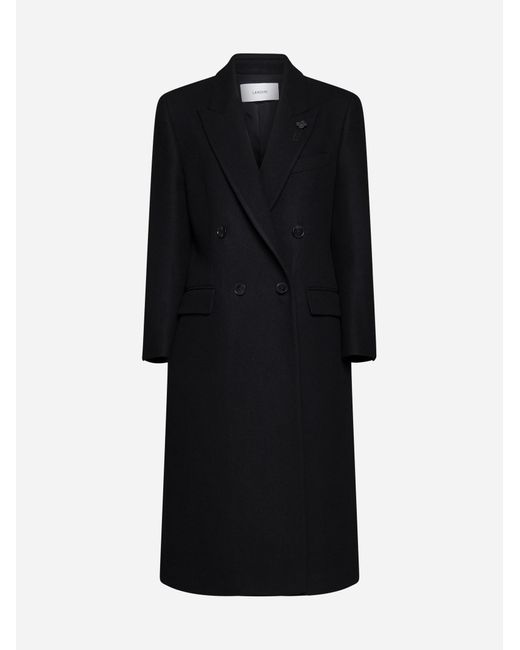 Lardini Black Wool-blend Double-breasted Coat