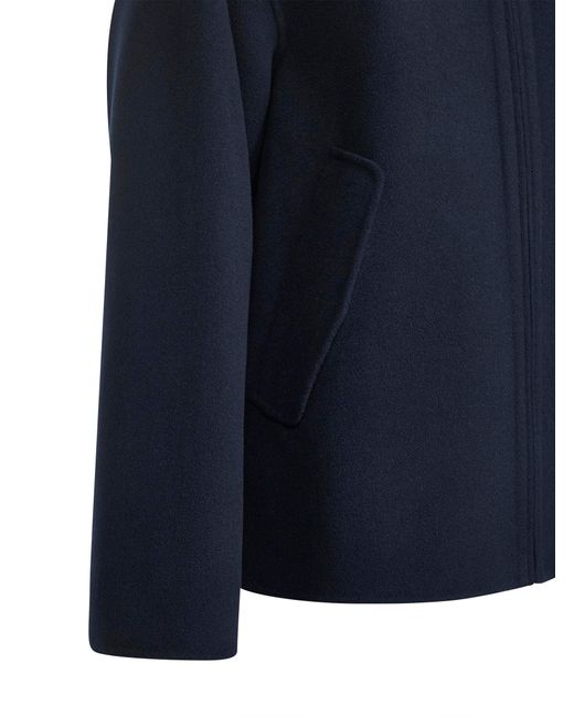 Max Mara Blue Double Wool Roland Hooded Jacket